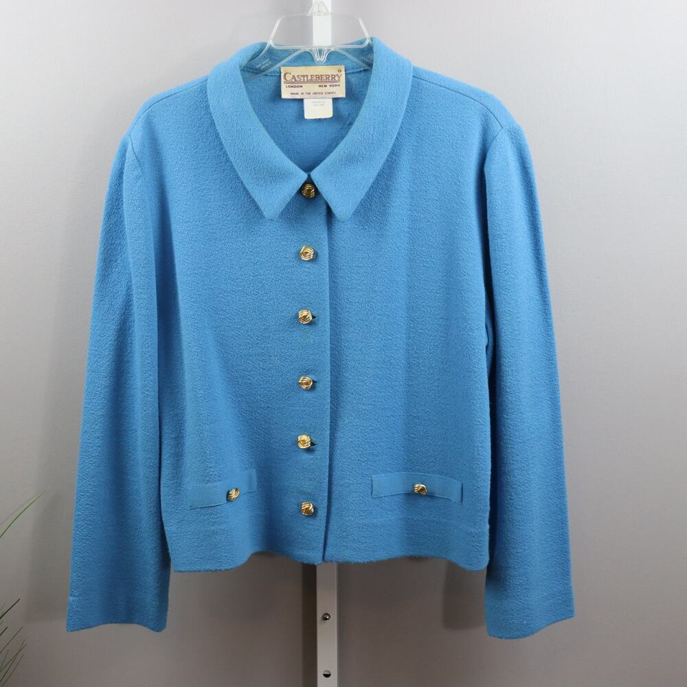 Vintage‎ Castleberry Blue Button-Up Jacket Gold Buttons Made in USA